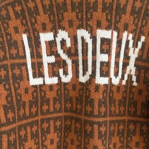 Les Deux Brown Patterned Knit Sweater | Logo Back | Cozy Statement Pullover